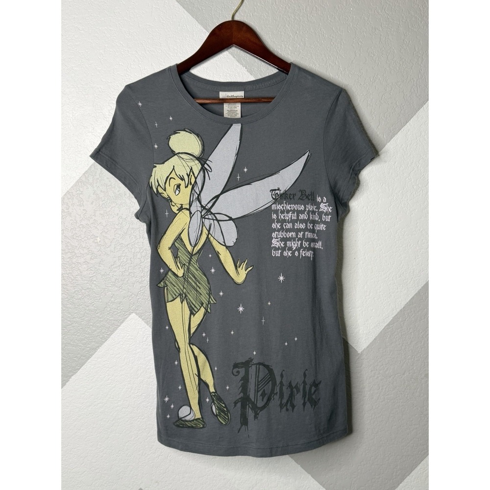 Disney Parks Tinker Bell Pixie Graphic Tee Gray Juniors 2XL Y2K Gothic Font